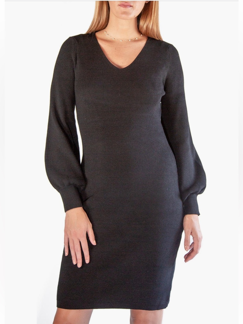NWT black Nina Leonard balloon sleeve sweater dress L